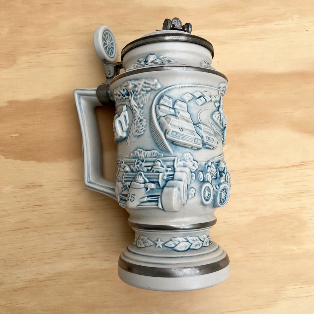 Vintage Avon 1989 Racing Car Ceramic Lidded Stein - Made in Brazil